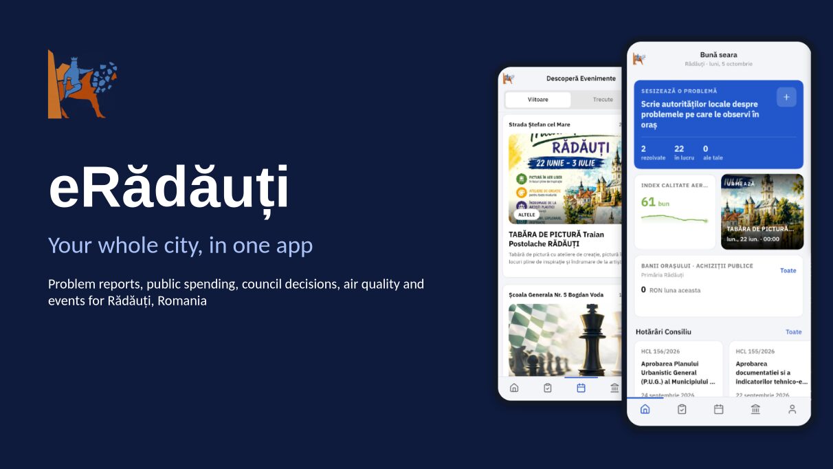 Aplicația eRădăuți pe telefon: sesizări, bani publici, hotărâri de consiliu, calitatea aerului și evenimente